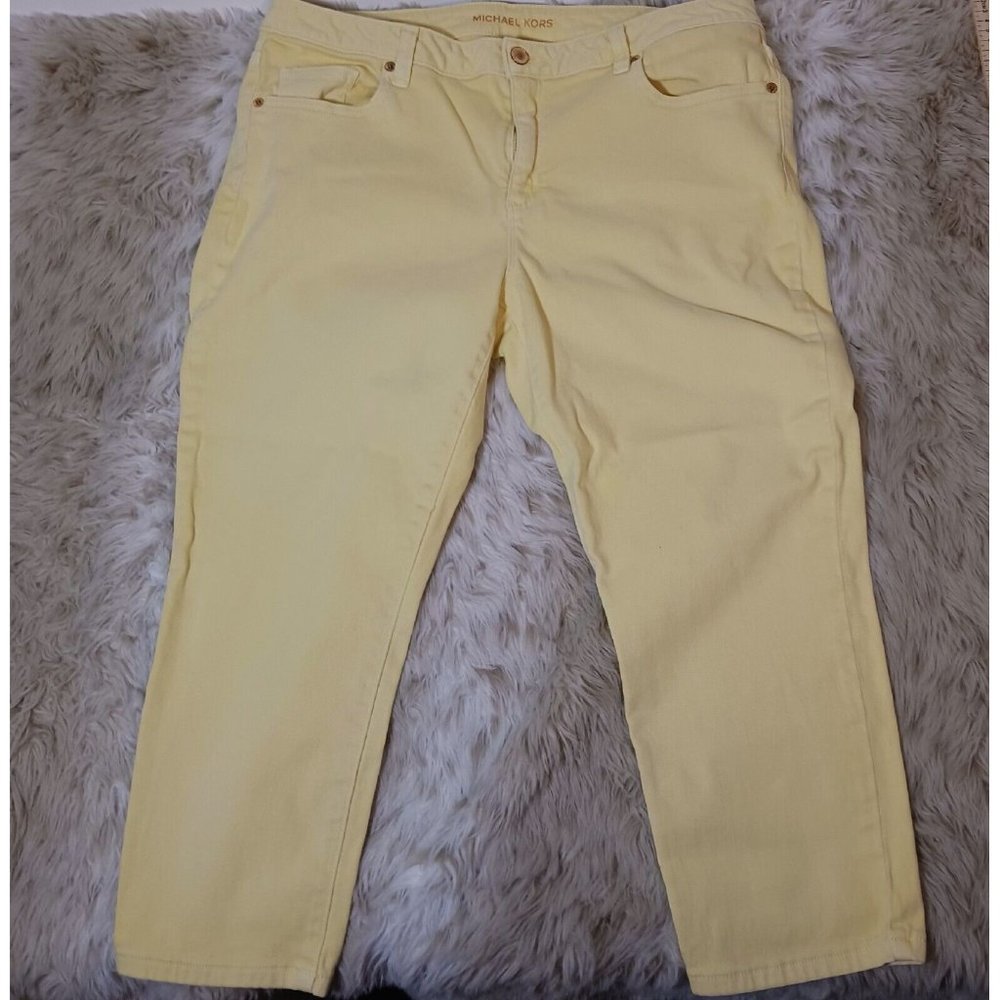 Michael Kors Womens Size 14 Yellow Mid Rise Izzy Cropped Skinny Jeans